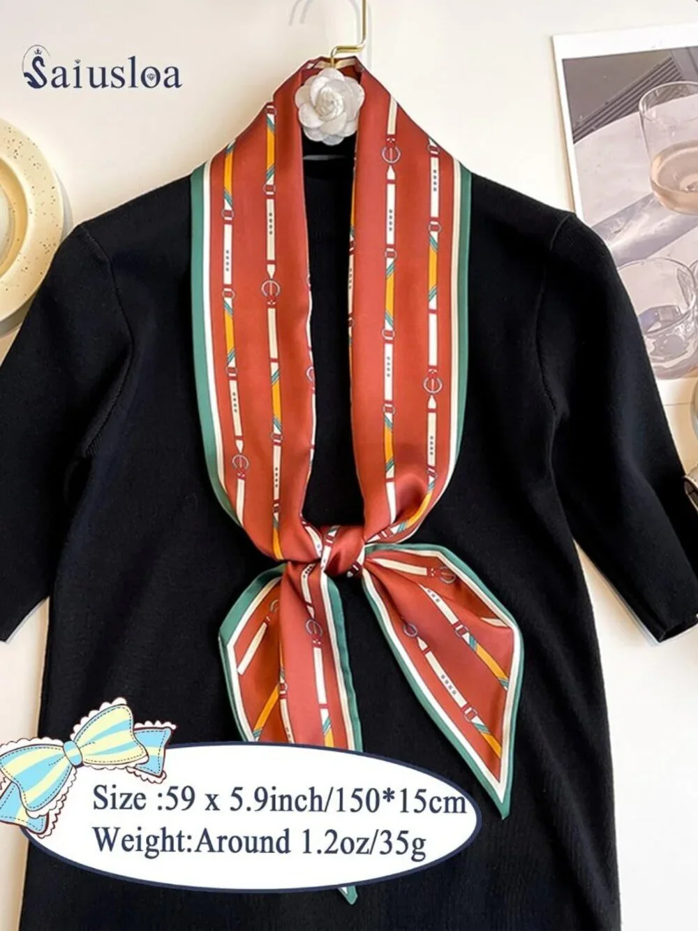 Women's Color of Jujube Head Scarves Long Skinny Silky Hair Bags Scarf